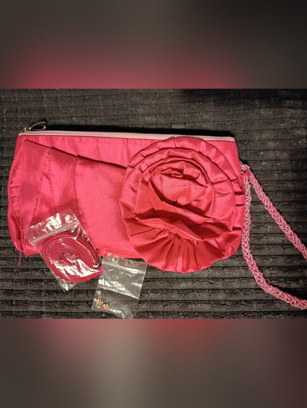Hot Pink Satin Wristlet - Picture 2 of 5